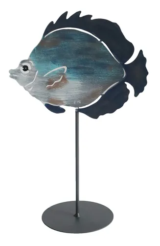 Deko Metall Fisch auf Stab Sockel Maritim Zierfisch Tier Fische Figur Skulptur
