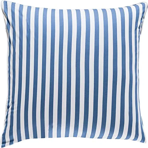 Erwin Müller Wende-Kissenbezug, Kissenhülle Single-Jersey Streifen blau-weiß Größe 80x80 cm - mit Paspel, temperaturausgleichend, formstabil, pflegeleicht, mit praktischem Reißverschluss