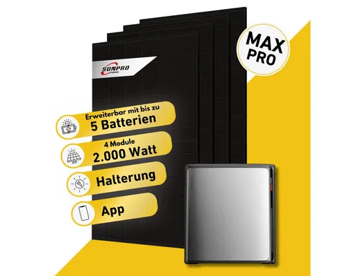SunEnergyXT 500 Pro Balkonkraftwerk 2000W Komplettset - Komplettset mit 2000 W bifazialen Solarmodulen und leistungsstarkem Stromspeicher. Ideal für effiziente Energiegewinnung auf dem Balkon, mit flexibler Kapazitätserweiterung und App-Steuerung.