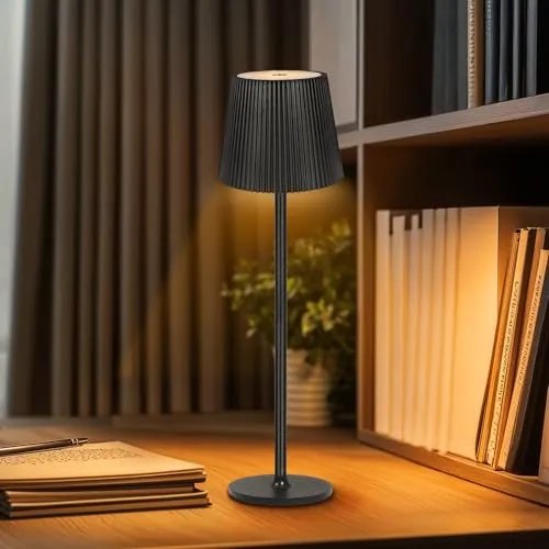 Ketom LED Tischlampe Kabellos Dimmbar, Akku Tischleuchte Schwarz mit USB-C, Touch Lampe mit 3 Farbtemperatur, Stufenlos Dimmbar, Höhenverstellbar, IP54 Wasserdichte für Innen/Außen