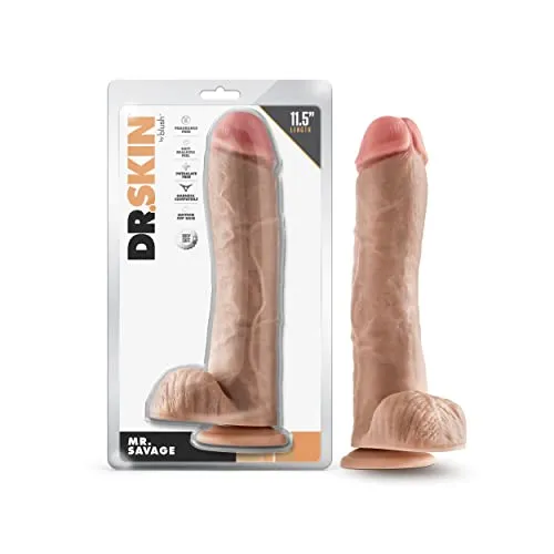 Blush Novelties Dr. Skin Realistischer 11,5 Zoll langer 2,5 Zoll dicker Dildo mit Saugnapfbasis und Kugeln, realistischer Dildo, weich, echtes Gefühl, weibliches Sexspielzeug, Pferdedildogröße