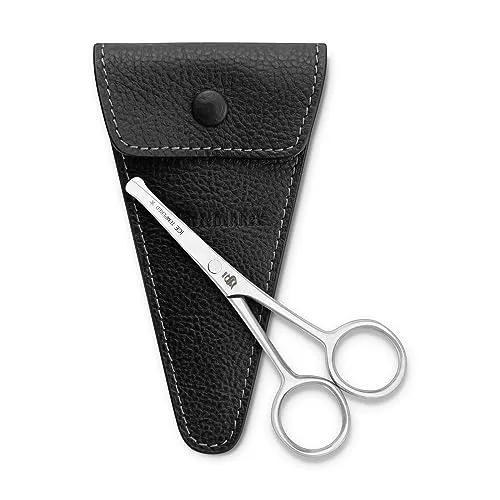 Störtebekker® Premium Bartschere Schwarz - 4,5 Zoll - Bart Schere rostfreier Edelstahl - Barttrimmer Herren - Nasenhaartrimmer - Geschenkidee - inkl. Echtleder Etui - Made in Germany, Solingen