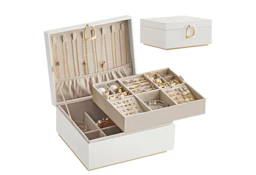 SONGMICS Schmuckkasten mit 2 Ebenen und Griff in weiß von SONGMICS