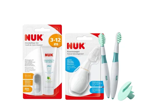 Produktbild NUK Nasensauger + Zahn- & Mundpflegeset – 3-tlg. Set für Babys ab 1. Zahn