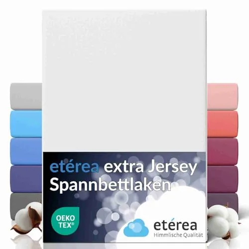 etérea Premium Spannbettlaken 90x220cm - 100x220cm Weiss – extra Jersey Spannbetttuch bis 35cm Höhe – 160 g/m² gekämmte Baumwolle – Boxspring & Wasserbett Bettlaken