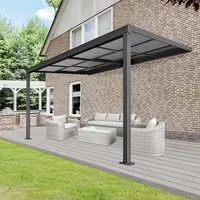 Floraworld Terrassenüberdachung Air Anthrazit 390x299 cm - Terrassenüberdachung aus stabilem Aluminium mit UV-Schutz und Schiebedach, ideal für schattige Entspannung im Freien.