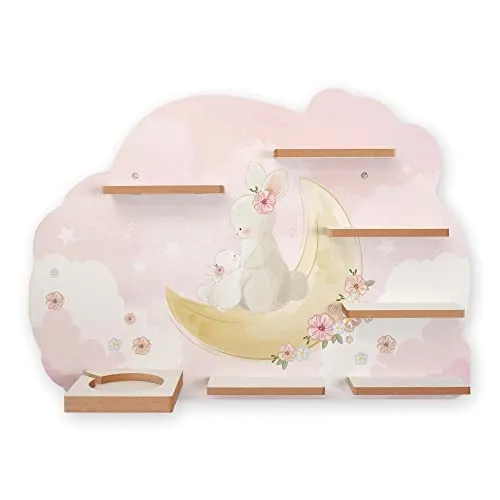 Regal „Hasenmama & Baby“ für Toniebox und Tonies - Bezauberndes Kinderzimmerregal aus strapazierfähigem MDF mit 40 Metallplättchen für die sichere Befestigung von Tonie-Figuren. Ideal für eine ordentliche und fröhliche Spielumgebung.