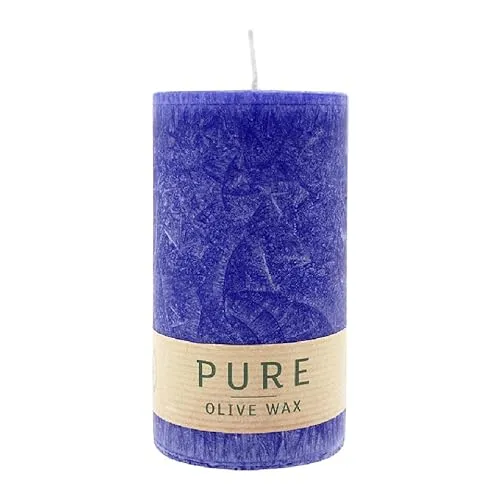 luterna 100% PURE, OLIVE WAX, vegane Stumpenkerze, Nachtblau, WENZEL, 130/70 mm, Brenndauer ca. 59h