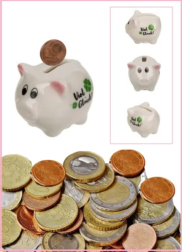 MINI Glücks-Sparschwein Keramik Neujahr Geburt Hochzeit + Glücks 1 Cent