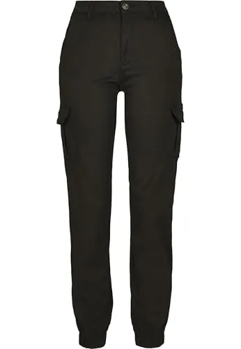 Urban Classics Damen High Waist Cargo Pants, Black, 26 - Stylische Cargo-Hose für Damen mit hohem Bund, ideal für lässige Outfits und ausgestattet mit 6 praktischen Taschen für optimalen Stauraum.