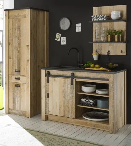 Furn.Design Küchenbuffet Stove – 3-teiliges Schrankset in Used Wood Vintage - Küchenzeilen mit Soft-Close-Funktion, 12 Fächer und 8 Einlegeböden für optimalen Stauraum. FSC®-zertifiziertes Holz sorgt für nachhaltige Qualität.