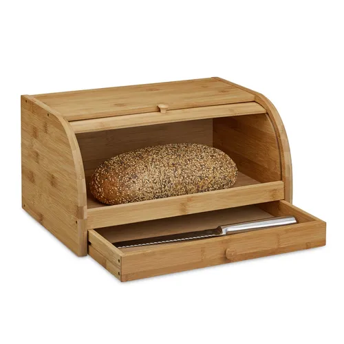 Brotkasten mit Schublade aus Bambus - Brotkästen aus hochwertigem Bambus, ideal zur stilvollen Brotaufbewahrung. Mit praktischer Schublade für zusätzlichen Stauraum und modernen Landhausstil.