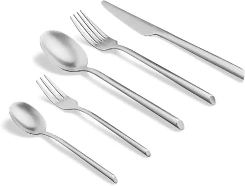 SPRINGLANE Besteck Set 40-tlg. Edelstahl matt - Hochwertiges Besteckset für 8 Personen aus rostfreiem 18/10 Edelstahl, ideal für jeden Anlass. Mit seidenmattem Finish und handgearbeiteten Griffenden für eleganten Scandi-Look.