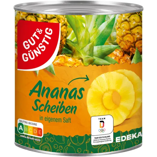 Gut&Günstig Ananas Scheiben in eigenem Saft 565g Dose von EDEKA