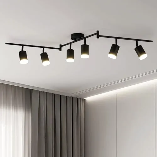 Leselux LED Deckenstrahler 6 Flammig, Modern Deckenleuchte Strahler Schwarz, Deckenlampe Spots Schwenkbar, Metall Spotbalken Deckenspot GU10 für Wohnzimmer Schlafzimmer Küche (Ohne Leuchtmittel)