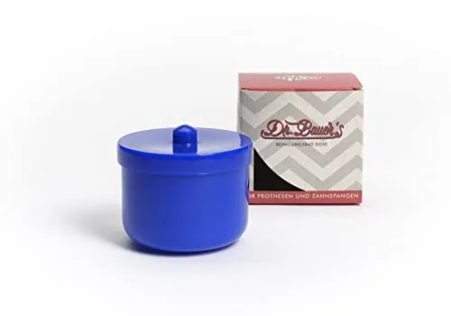 Dr. Bauer´s Reinigungsbad-Dose mit Klarspüleinsatz | Prothesendose | Gebissdose | Prothesendose mit Einsatz | Zahnspangendose (blau)