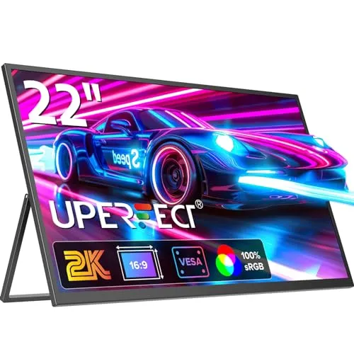 UPERFECT Tragbarer 22-Zoll-2K-Monitor - 22 Zoll IPS Monitor mit 2560x1440 px Auflösung, ideal für unterwegs und kompatibel mit PC, Laptop, Handy, Xbox und Switch. Genießen Sie brillante Farben und einen weiten Betrachtungswinkel!