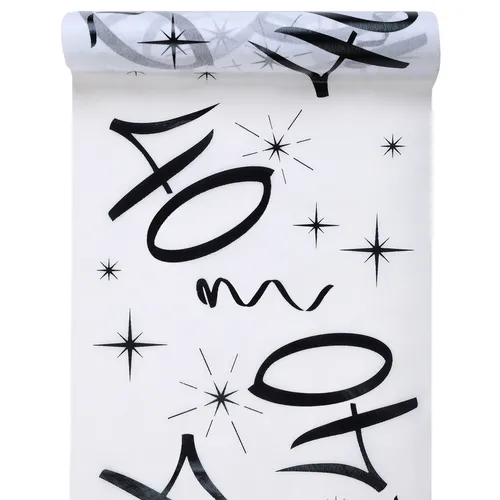  Tischläufer 40. Geburtstag Vlies Dekostoff 30 cm x 5 m - weiß schwarz 2,19 €/m