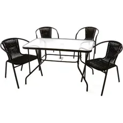 5-tlg. Gartenmöbel Set mit Tisch und Stühlen - Gartenmöbel-Set mit 4 stapelbaren Stühlen und einem stabilen Tisch mit Sicherheitsglasplatte. Ideal für gesellige Stunden im Garten, Balkon oder Terrasse, platzsparend und pflegeleicht.