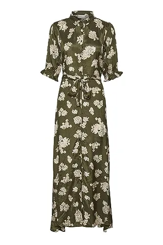 KAFFE Kleid KAvelana Damen Kleid Kurzarm Maxi Casual Elegant Print Maxikleid 46, Grape Leaf 46