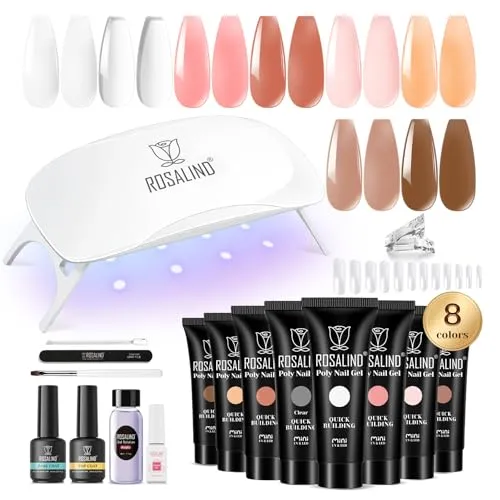 ROSALIND Poly Nail Gel 8 Farben 10ml mit Mini UV Lampe Gelnägel Starterset