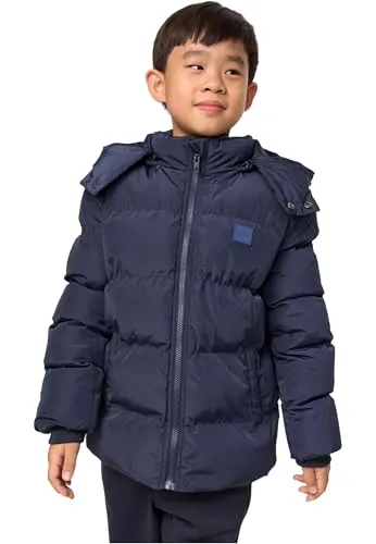 Urban Classics UCK1807 Boys Hooded Puffer Jacket - Navy Blau, Größe 122/128 - Funktionsjacken für Kinder, stylisch und warm mit abnehmbarer Kapuze und weichem Tragekomfort - perfekt für kalte Tage!