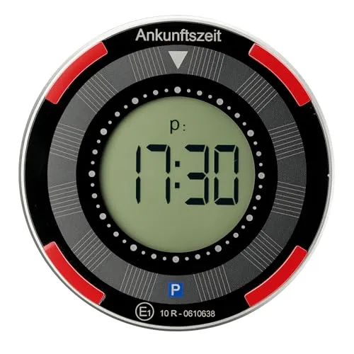 Wiltec Elektronische Parkscheibe mit Solarpanel Rund – Digitale Parkuhr mit automatischer Zeitumschaltung und KBA-Zulassung