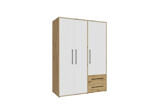 Kleiderschrank Mokkaris mit 2 Schüben, Artisan Eiche und Weiß - 144,4x200,1x58,8cm - Der Kleiderschrank Mokkaris überzeugt mit modernem Design und cleverem Stauraum. Mit 3 Türen und 2 Schubladen bietet er viel Platz für Ihre Kleidung und Accessoires. Perfekt für jedes Schlafzimmer!