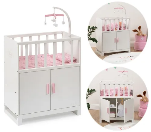 Puppenbett COZY mit Schrank und Mobile aus Holz (Weiß-Rosa) von ELLA & PIET®