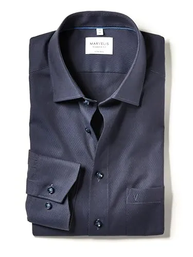 Marvelis Herren Businesshemd Langarm Non-Iron Modern Fit - Marine 18/40 - Stylisches Herren Businesshemd in Marine mit moderner Passform. Pflegeleicht und bügelfrei, ideal für den täglichen Einsatz im Büro.