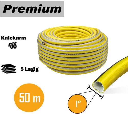Premium Gartenschlauch 1 Zoll 50m - Gartenschläuche, 5-lagiger PVC Schlauch für druckfestes Bewässern, knickfrei und extrem langlebig, ideal für Garten und professionelle Anwendungen.