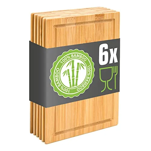 DuneDesign 6er Set: Schicke Stullenbretter - 22x15 Frühstücksbrettchen Holz - Bambus Schneidebrett Klein - Holzbrett Frühstück - Vesper Brettchen - Frühstücksbrett Massiv - Holzbrettchen Küche