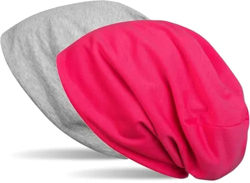styleBREAKER Beanie Wendemütze in Unifarben, Slouch Mütze, leicht und weich, Longbeanie, Unisex 04024115, Farbe:Grau meliert/Pink
