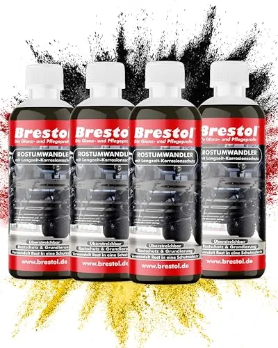 Brestol Rostumwandler - Rostschutz und Grundierung in Einem - Rostentferner für Eisen und Stahl, verwandelt Rost in eine schützende schwarze Schicht und spart Zeit und Kosten durch einfache Anwendung ohne mechanische Entrostung.