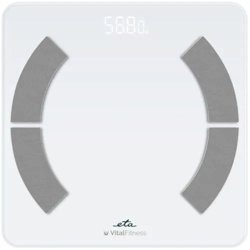 ETA Vital Fitness Personenwaage mit App - 18 Messungen inklusive Körperfett - Präzise Analysewaage mit App-Anbindung, die 18 Gesundheitswerte misst und ideal für eine ganzheitliche Fitnessüberwachung ist.
