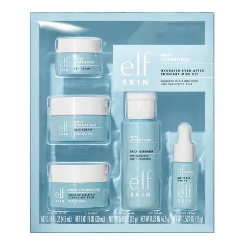 e.l.f. SKIN Hydrated Ever After Skincare Mini Kit - Hautpflegeset für hydratisierte Haut, enthält Reiniger, Make-Up Entferner, Feuchtigkeitscreme & Augencreme, perfekt für Reisen, vegan & tierversuchsfrei.