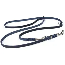 CopcoPet Hundeleine Fettlederleine Hundeleine geflochten dreifach verstellbar, Leder, Führerleine, zum umhängen, pflanzlich gegerbt, verschiedene größen blau 2,40 m x 15 mm