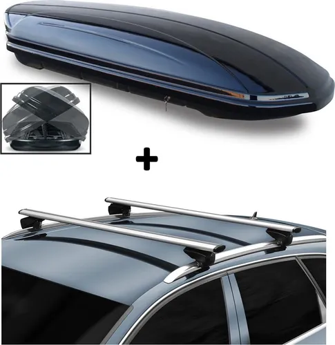 Dachbox VDPMAA580DUO + Alu Relingträger kompatibel mit für Ford Galaxy 11-15 aufliegende Reling