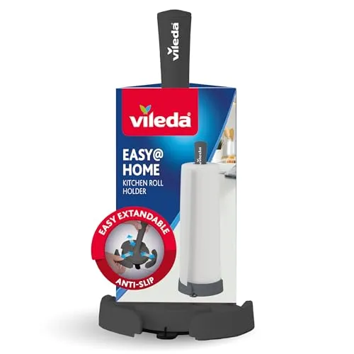 Vileda Küchenrollenhalter stehend mit Rollenstopper - Einfaches Abreißen - starker Saugnapf für maximale Stabilität - Küchenrollenständer ausziehbar für XXL-Küchenrollen