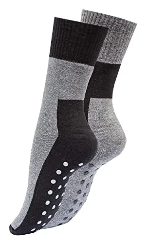 Vincent Creation ABS Stoppersocken Herren Damen Wintersocken 2 Paar Thermosocken mit Anti Rutsch Noppen, schwarz/grau, Gr. 35-38