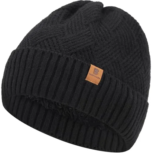 BARFULKER Winter Beanie Mütze Herren Damen Warm Gefüttert Wintermützen Dehnbare Weiche Strickmütze Laufmützen Dehnbare Weiche Wollmütze Unisex Hat,Schwarz
