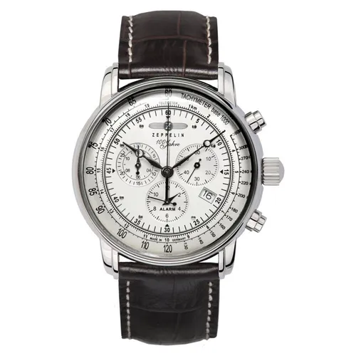 Zeppelin 7680-1 Chronograph Herrenuhr 42mm - Braun/Silber - Chronographen mit Vintage Design und Swiss Made Uhrwerk, wasserdicht bis 5ATM, ideal für stilbewusste Herren, die ein besonderes Accessoire suchen.