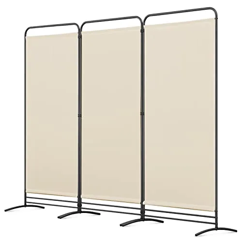 Angel Living Paravent 3 Teilig Klappbar Raumteiler Freistehend Sichtschutzwand Raumteiler Stellwand Trennwand Sichtschutz für Büros, Balkon,Schlafzimmer,Außengarten,243 x 180cm Beige