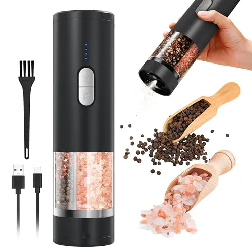 in 1 Elektrische Salz- und Pfeffermühle Set (USB wiederaufladbar), Automatische Salz- und Pfeffermühle mit LED-Beleuchtung, Einhandbedienung Einstellbare Grobheit