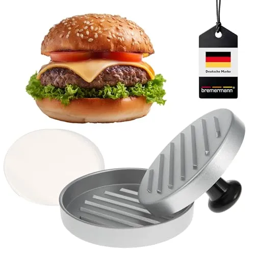 bremermann Burgerpresse // inkl. 50x Antihaft-Trennblätter // Aluminium Hamburgerpresse für Patties