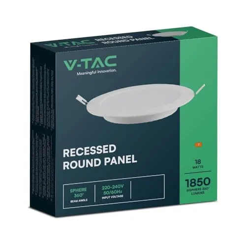 V-TAC VT-61018 Mini-LED-Panel, 18 W, Einbauleuchte, rund, 110 lm/W, natürliches Weiß, 4000 K – 7865