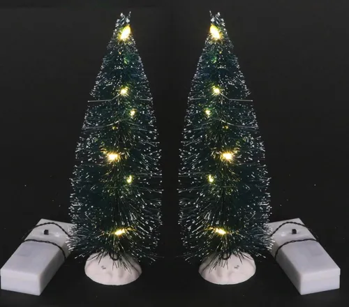 2er Set künstliche Tanne Dekotanne 22cm mit weißer LED Lichterkette warmweiß
