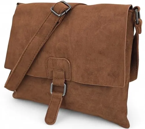 styleBREAKER Damen Umhängetasche - Elegante Crossbody Bag in Cognac - Umhängetaschen mit samtiger Oberfläche, ideal für jeden Anlass. Praktische Fächeraufteilung und verstellbarer Gurt für individuellen Tragekomfort.