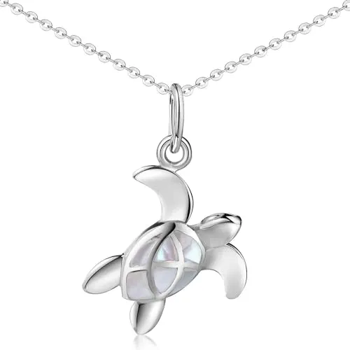 Materia Schildkröten Kette Silber 925 Perlmutt Schmuck KA-83-Weiß_K141