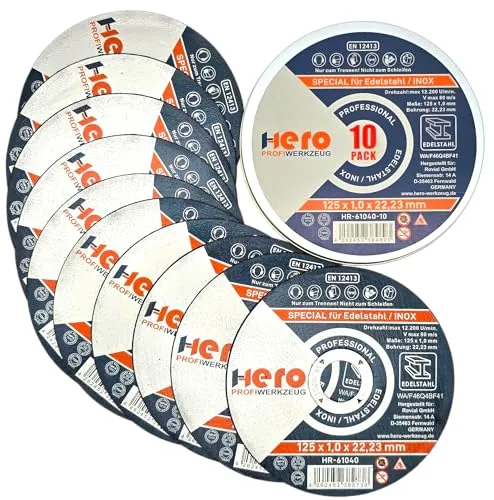 HERO Trennscheiben 125 x 1,0 mm INOX Edelstahl – 10x Flexscheiben für Winkelschleifer – Dünne Metall Trennscheiben Profi Qualität
